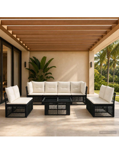 Set Divano da Giardino 9 pz Nero polyrattan