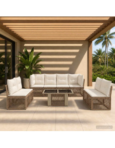 Set Divano da Giardino 9 pz Beige polyrattan