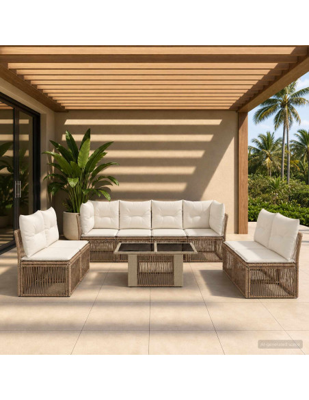 Set Divano da Giardino 9 pz Beige polyrattan