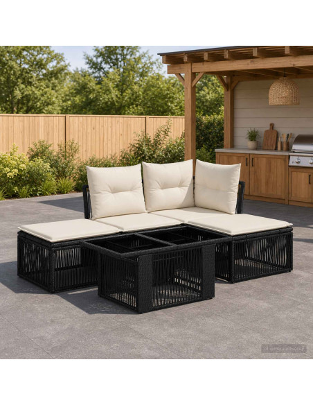 Set Divano da Giardino 5 pz Nero polyrattan