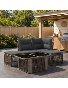 Set Divano da Giardino 5 pz Grigio polyrattan