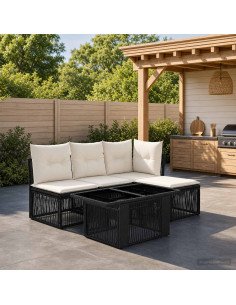Set Divano da Giardino 5 pz Nero polyrattan