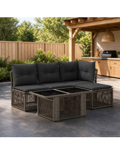 Set Divano da Giardino 5 pz Grigio polyrattan