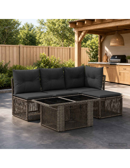 Set Divano da Giardino 5 pz Grigio polyrattan
