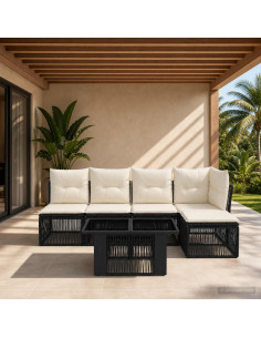 Set Divano da Giardino 6 pz Nero polyrattan