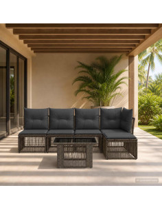 Set Divano da Giardino 6 pz Grigio polyrattan