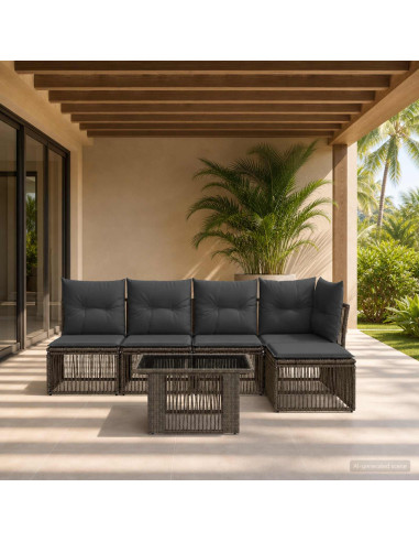 Set Divano da Giardino 6 pz Grigio polyrattan
