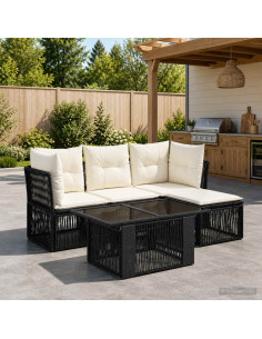 Set Divano da Giardino 5 pz Nero polyrattan
