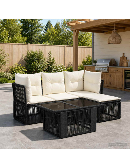 Set Divano da Giardino 5 pz Nero polyrattan
