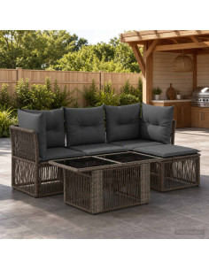 Set Divano da Giardino 5 pz Grigio polyrattan