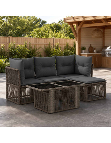 Set Divano da Giardino 5 pz Grigio polyrattan