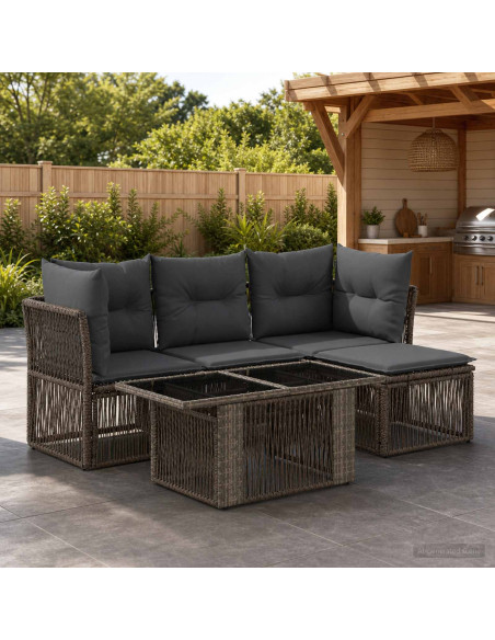 Set Divano da Giardino 5 pz Grigio polyrattan