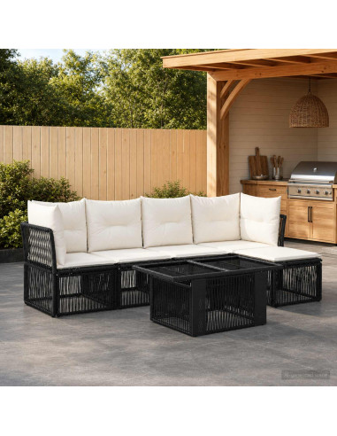 Set Divano da Giardino 6 pz Nero polyrattan