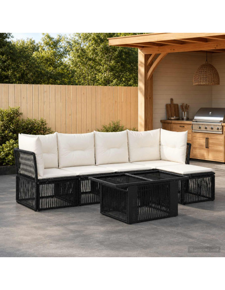Set Divano da Giardino 6 pz Nero polyrattan