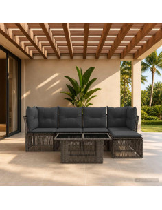Set Divano da Giardino 6 pz Grigio polyrattan