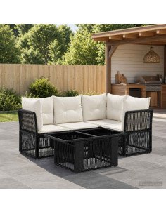 Set Divano da Giardino 5 pz Nero polyrattan