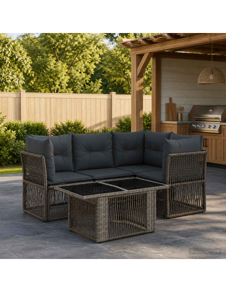 Set Divano da Giardino 5 pz Grigio polyrattan