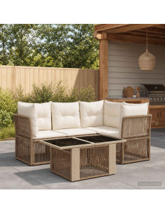 Set Divano da Giardino 5 pz Beige polyrattan