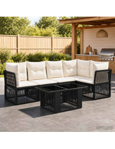 Set Divano da Giardino 6 pz Nero polyrattan