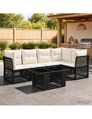 Set Divano da Giardino 6 pz Nero polyrattan