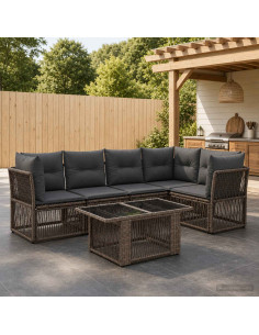 Set Divano da Giardino 6 pz Grigio polyrattan