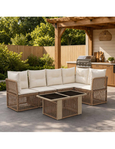 Set Divano da Giardino 6 pz Beige polyrattan