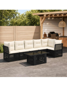 Set Divano da Giardino 7 pz Nero polyrattan