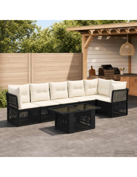 Set Divano da Giardino 7 pz Nero polyrattan