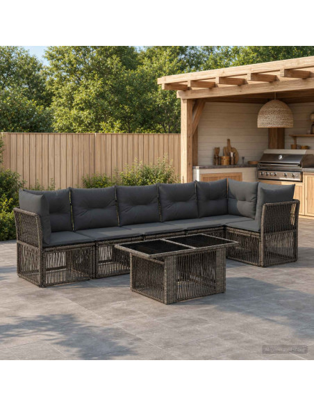 Set Divano da Giardino 7 pz Grigio polyrattan
