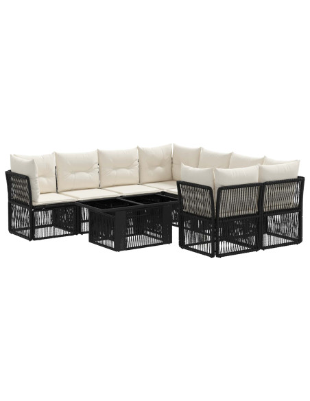 Set Divano da Giardino 9 pz Nero polyrattan