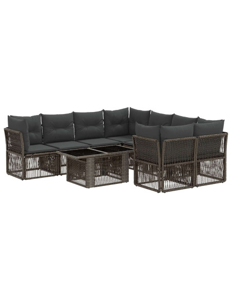 Set Divano da Giardino 9 pz Grigio polyrattan