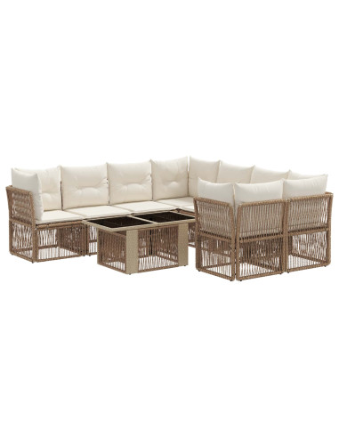 Set Divano da Giardino 9 pz Beige polyrattan