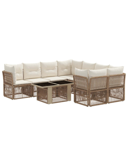 Set Divano da Giardino 9 pz Beige polyrattan