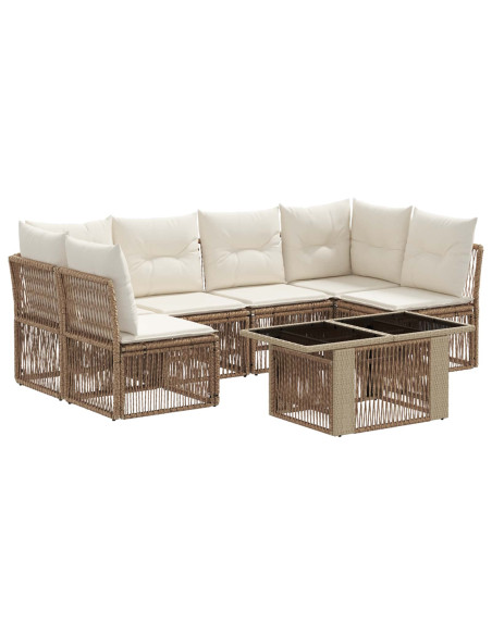 Set Divano da Giardino 7 pz Beige polyrattan