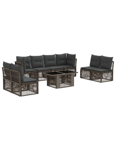 Set Divano da Giardino 9 pz Grigio polyrattan