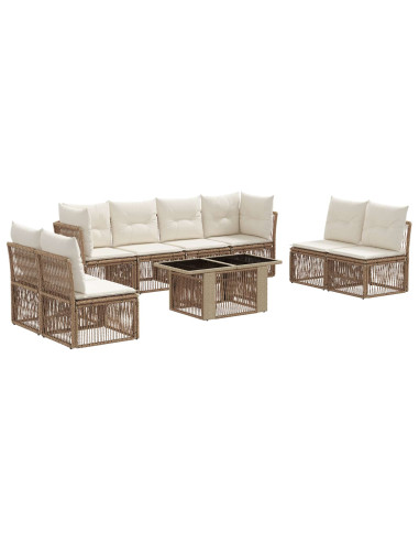 Set Divano da Giardino 9 pz Beige polyrattan