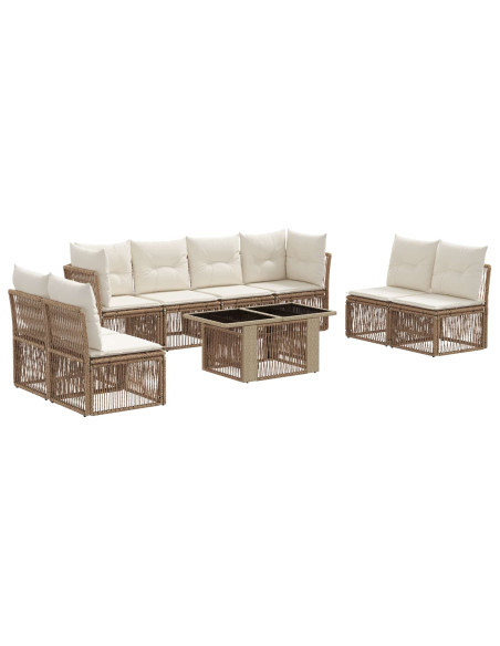 Set Divano da Giardino 9 pz Beige polyrattan