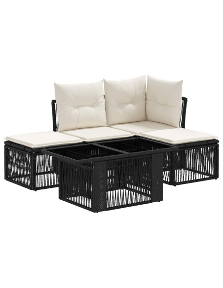 Set Divano da Giardino 5 pz Nero polyrattan