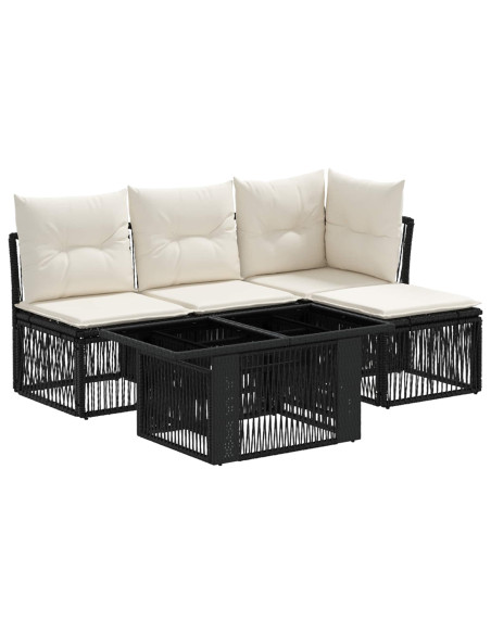 Set Divano da Giardino 5 pz Nero polyrattan