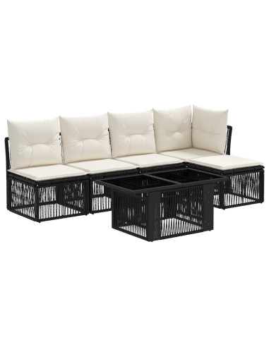 Set Divano da Giardino 6 pz Nero polyrattan