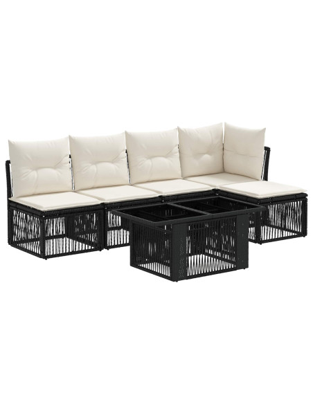 Set Divano da Giardino 6 pz Nero polyrattan