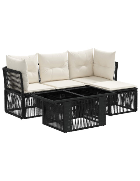 Set Divano da Giardino 5 pz Nero polyrattan