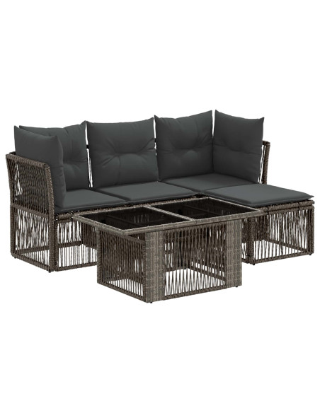Set Divano da Giardino 5 pz Grigio polyrattan