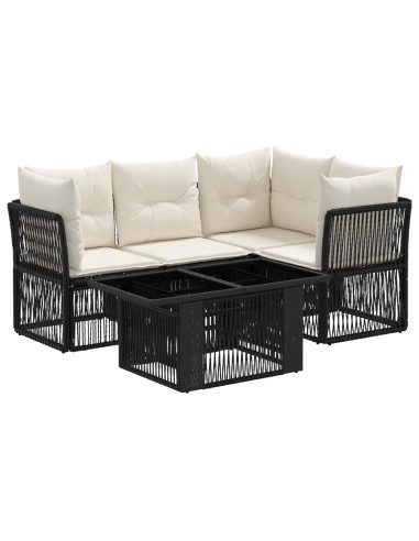 Set Divano da Giardino 5 pz Nero polyrattan