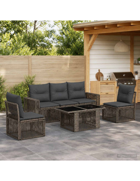 Set Divano da Giardino 6 pz Grigio e Grigio Scuro polyrattan