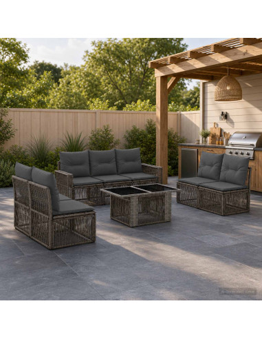 Set Divano da Giardino 8 pz Grigio e Grigio Scuro polyrattan