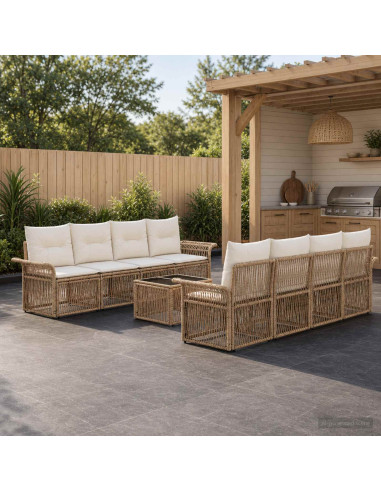 Set Divano da Giardino 9 pz Beige polyrattan