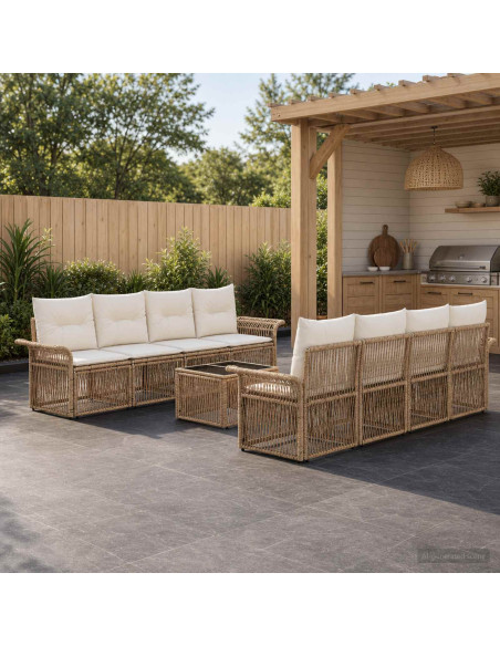 Set Divano da Giardino 9 pz Beige polyrattan