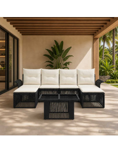 Set Divano da Giardino 7 pz Nero e Bianco Crema polyrattan