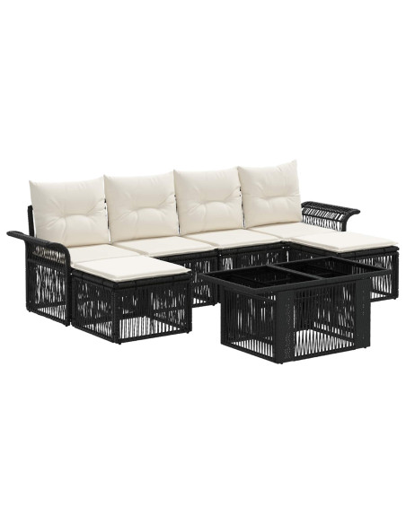 Set Divano da Giardino 7 pz Nero e Bianco Crema polyrattan